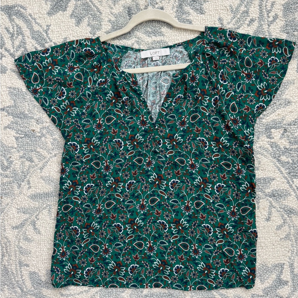 LOFT Split Neck Flutter Sleeve Floral and Paisley Top size S